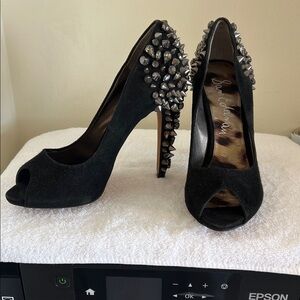 Sam Edelman Black Peep Toe Heels with Silver Accents